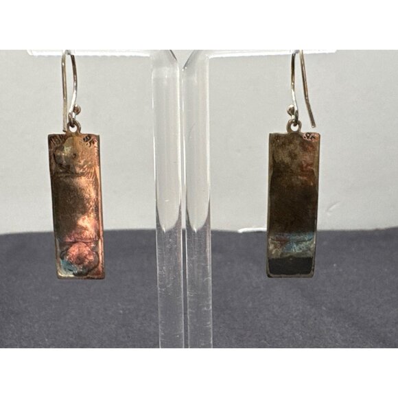 18K Gold & 950 Sterling Silver Native American Rectangular Tribal Pendant & Earr
